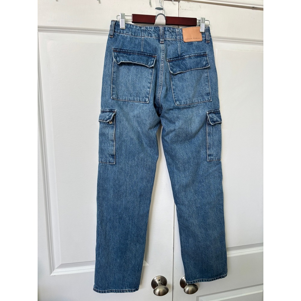 Denim Forum The 90s Edie Lo-Rise Cargo Jeans Blue Straight Leg 100% Cotton 25 - Picture 3 of 11